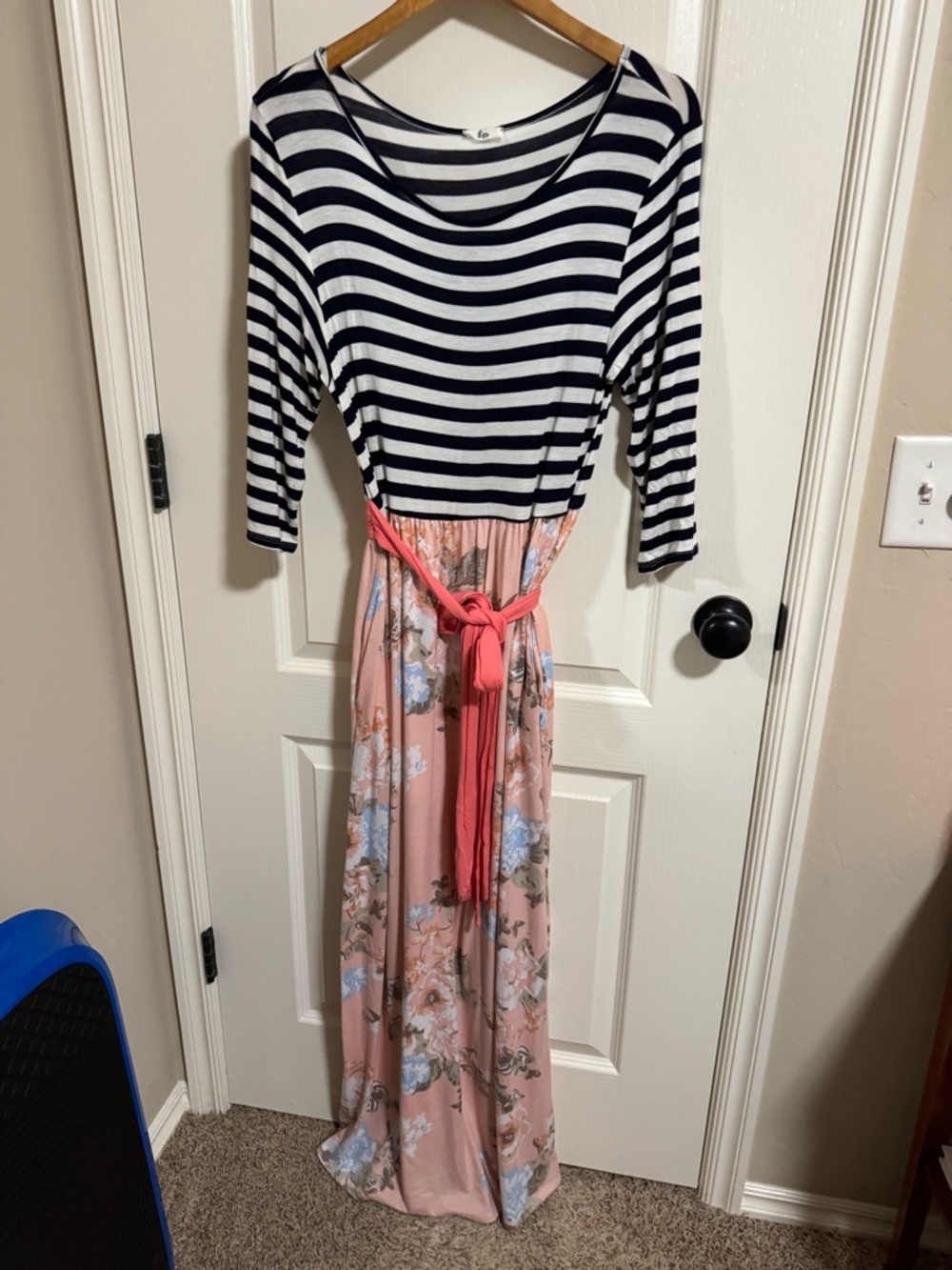 EGS Striped & Floral Mixed Media Maxi Dress with Pockets - XL